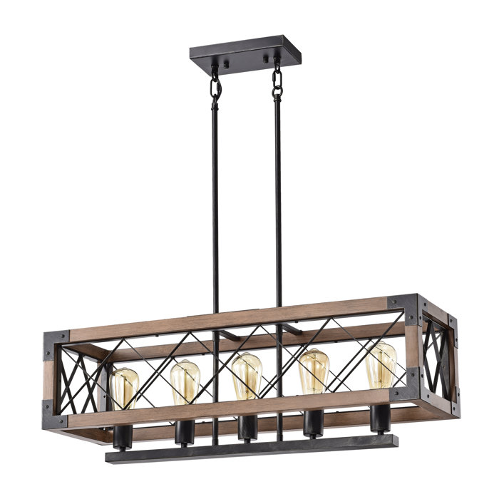 Steelside™ Aliyah 5 Light Antique Black/Light Brown Kitchen Island Pendant & Reviews Wayfair